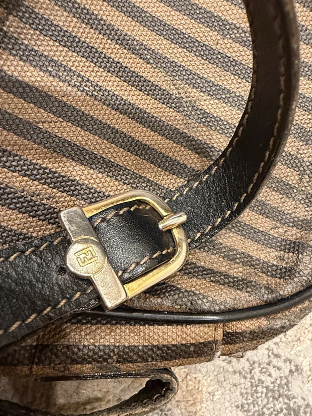 Vintage Fendi Brown and Black Striped Messenger Crossbody - Picture 10 of 14